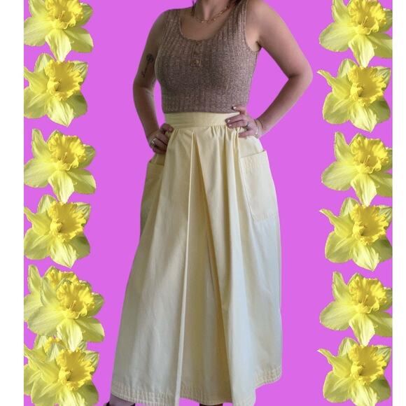 Vintage Rafaella Butter Yellow Button Back Box Pleat A-Line Skirt Sz S - Picture 1 of 4